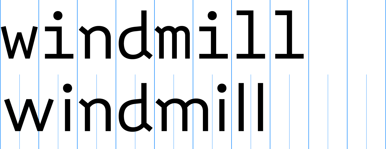 Top: Monospace (Default); Bottom: Stylistic Set 2 — Dualspace