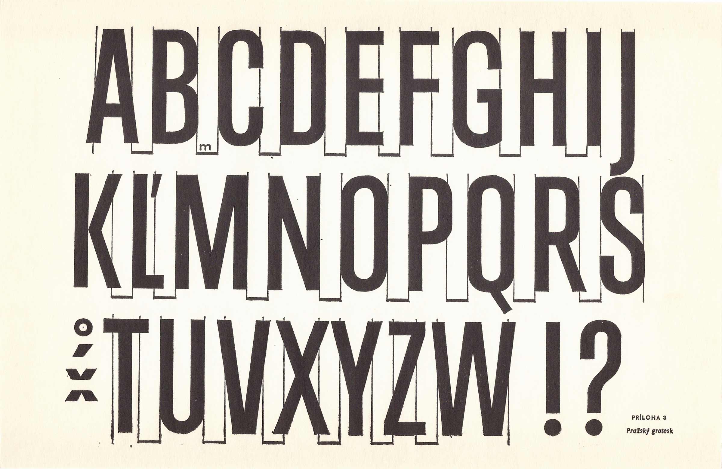 Prague Grotesk, source: Fridrich Moravčík – Metodika tvorby a radenia písma, 1969.