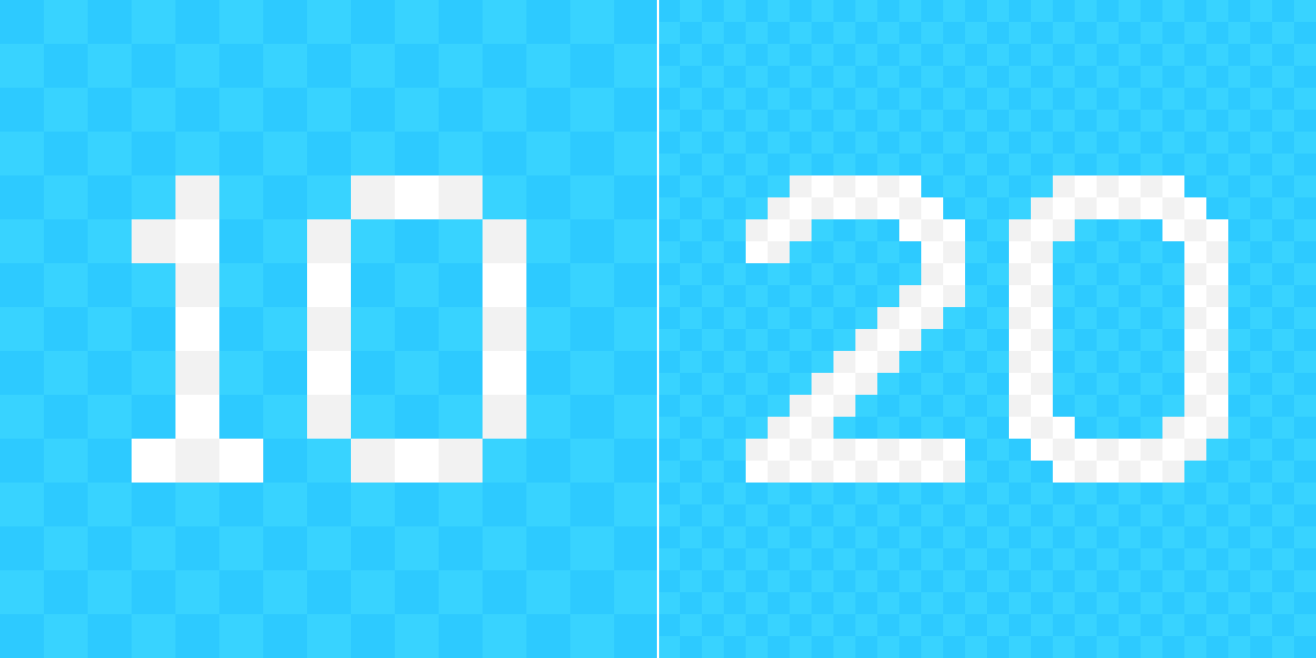 Pexico Micro uses 5 by 7 grid (capital letter) and is best set at multiples of 10pt on screen. The 'big' Pexico doubles the grid and the default point size.