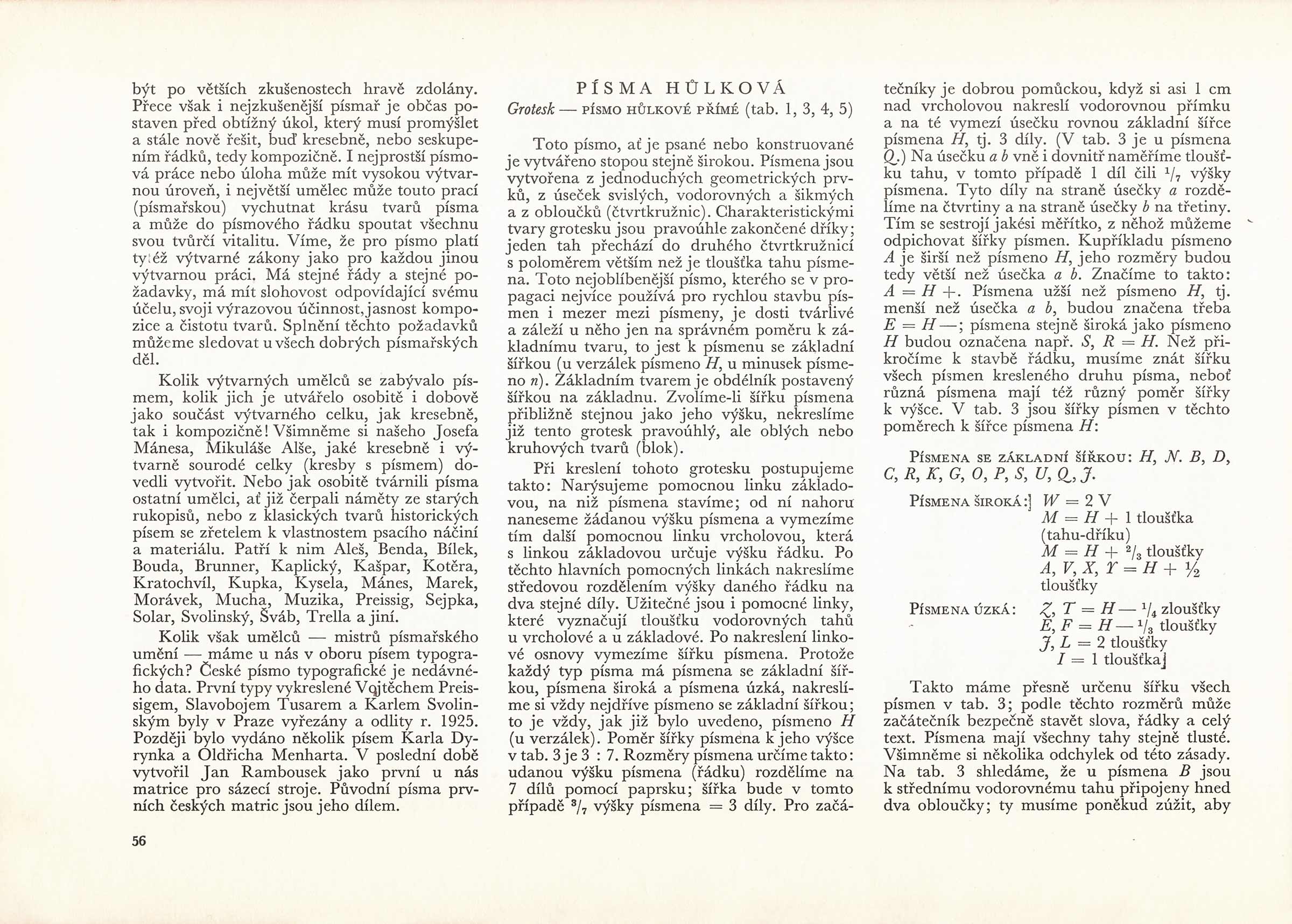Richard Pípal vo svojej publikácii Písmo a jeho konstrukce veľmi podrobne na niekoľkých stranách popísal vlastnosti ako aj postup pri konštrukcii úzkeho kolmého grotesku.